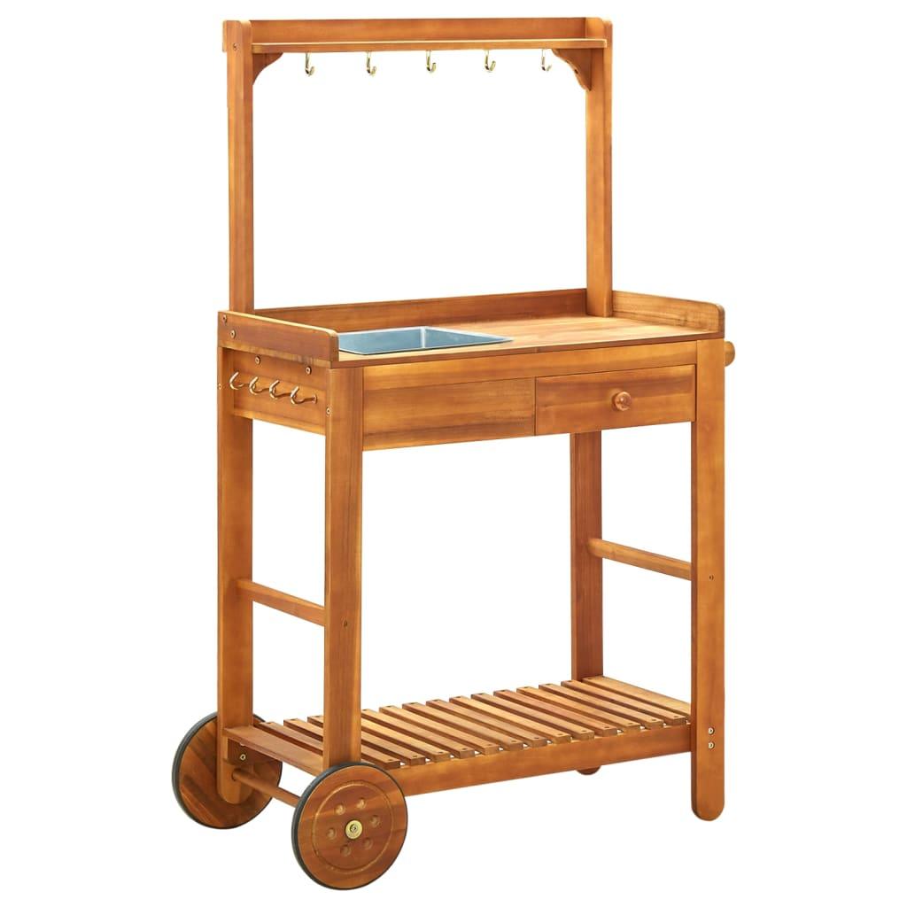 Garden Kitchen Trolley Solid Acacia Wood 36.2"x17.1"x55.7" at Set Shop and Smile