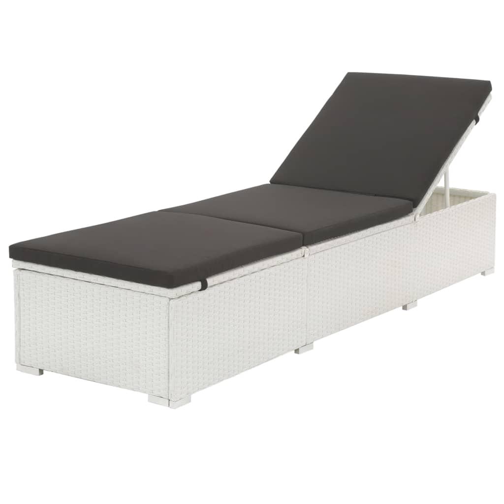 Sun Lounger with Cushion Poly Rattan White at Set Shop and Smile