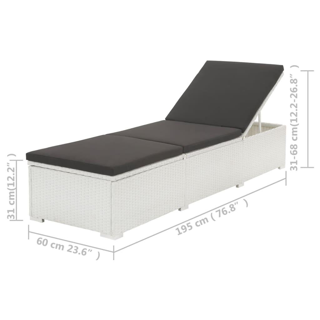 Sun Lounger with Cushion Poly Rattan White at Set Shop and Smile