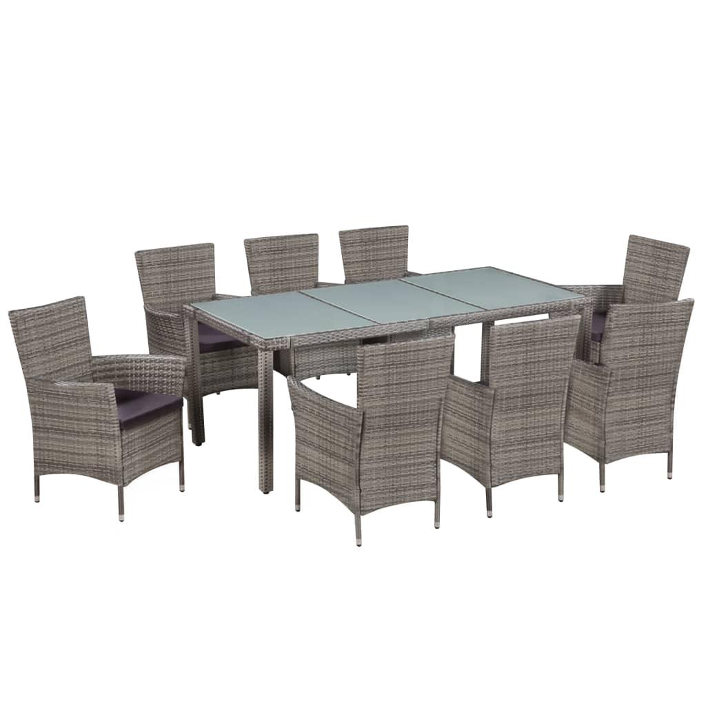 9 Piece Patio Dining Set with Cushions Poly Rattan Gray at Set Shop and Smile