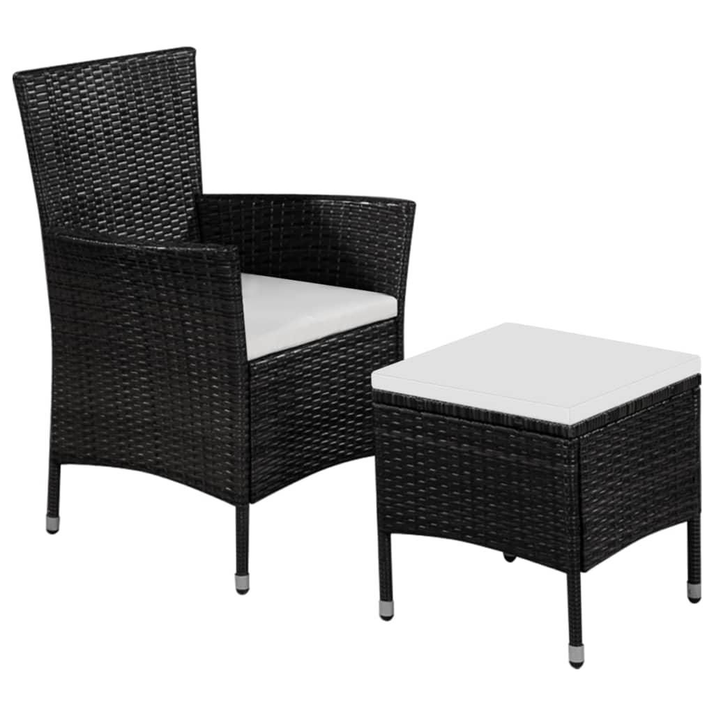 Patio Chair and Stool with Cushions Poly Rattan Black at Set Shop and Smile