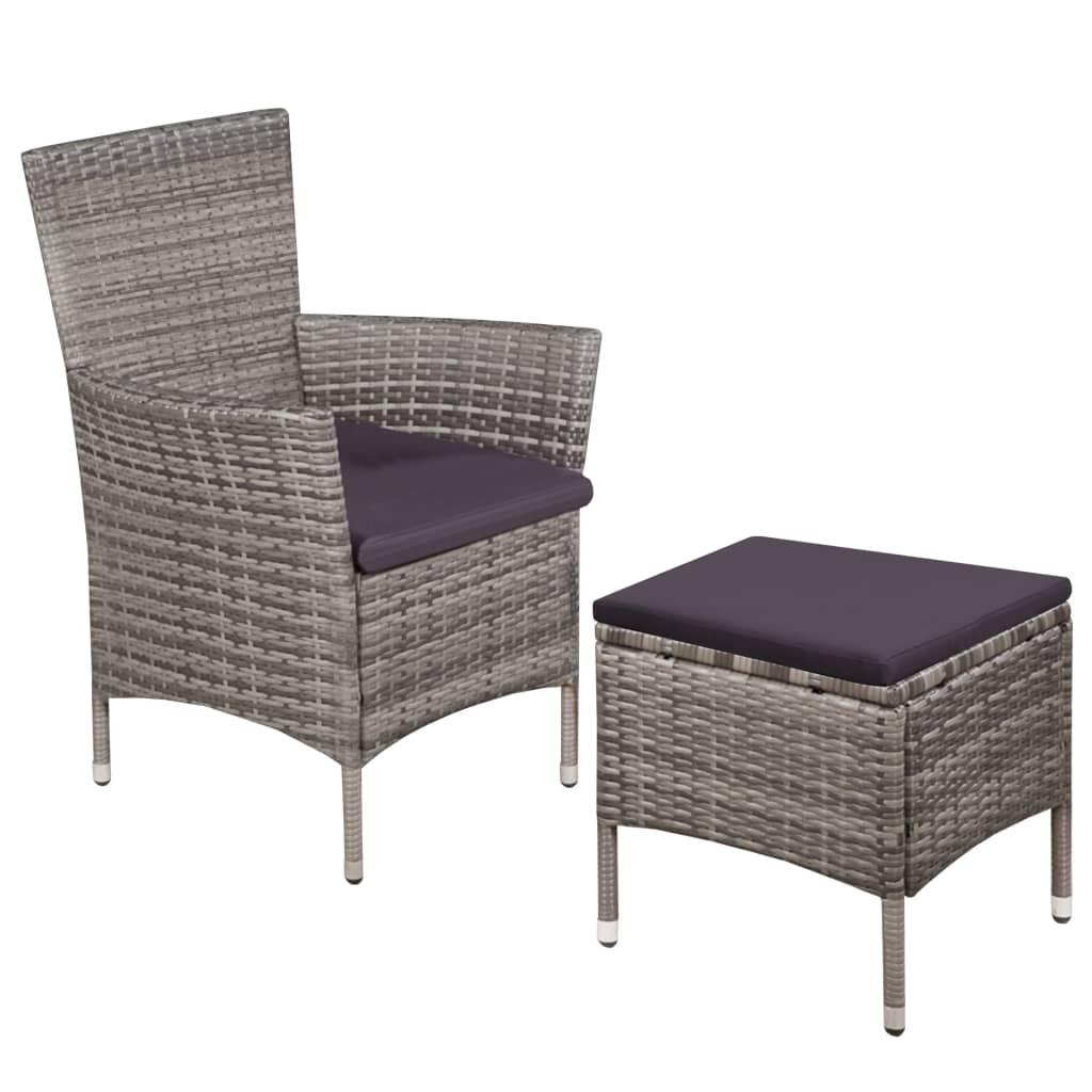 Patio Chair and Stool with Cushions Poly Rattan Gray at Set Shop and Smile