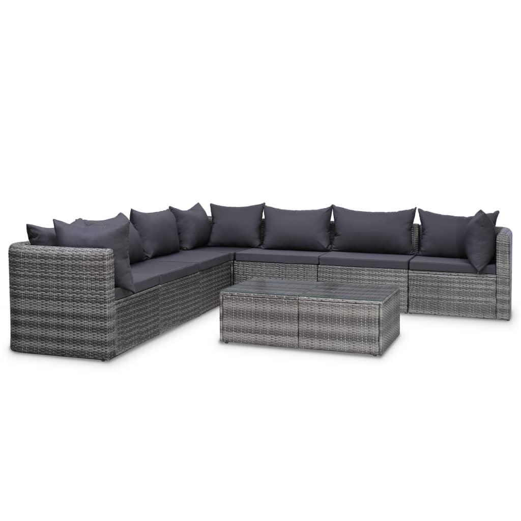 8 Piece Patio Lounge Set with Cushions Poly Rattan Gray at Set Shop and Smile