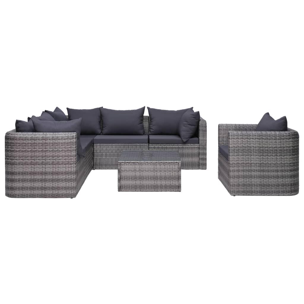 7 Piece Patio Sofa Set with Cushions & Pillows Poly Rattan Gray at Set Shop and Smile