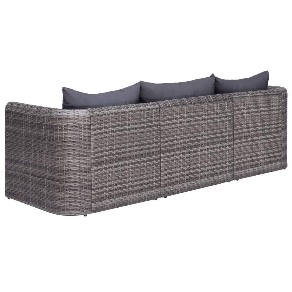 3 Piece Patio Sofa Set with Cushions Gray Poly Rattan at Set Shop and Smile