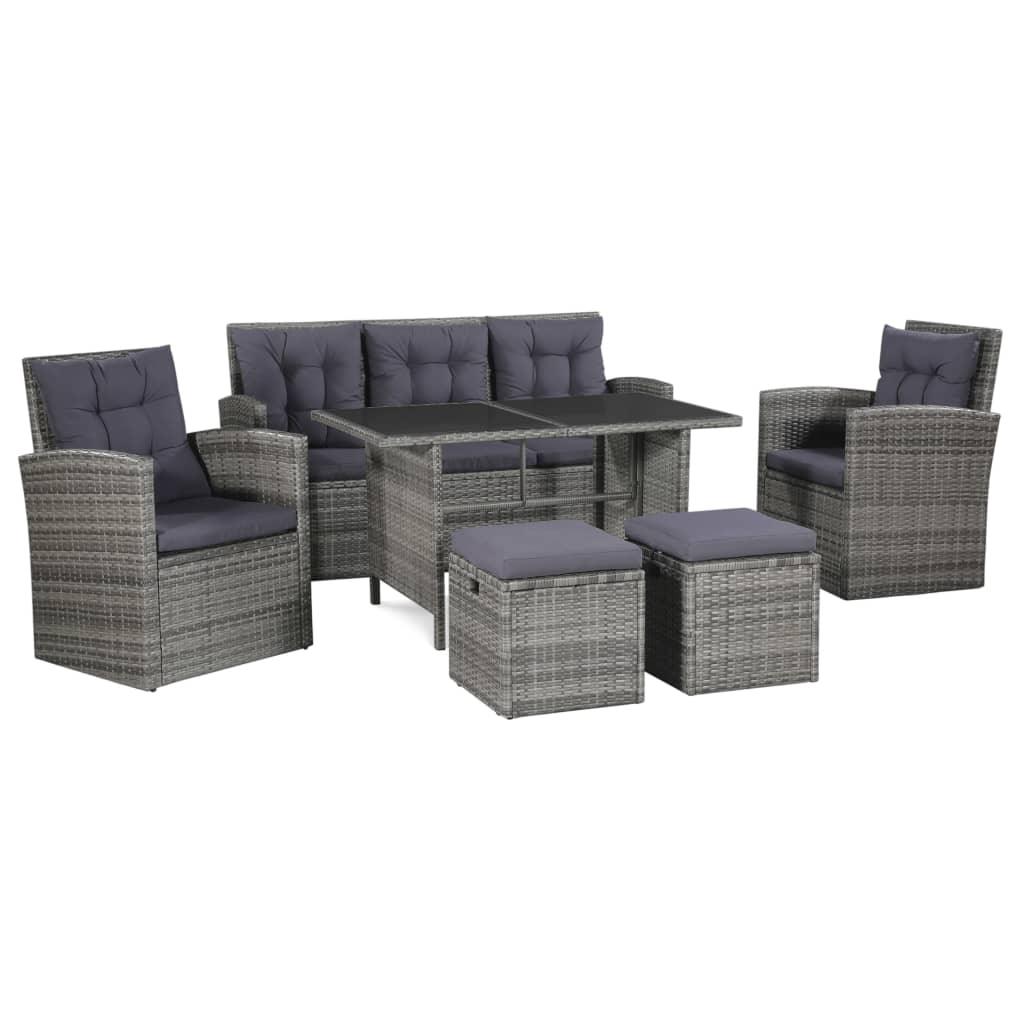 6 Piece Patio Lounge Set with Cushions Poly Rattan Gray at Set Shop and Smile