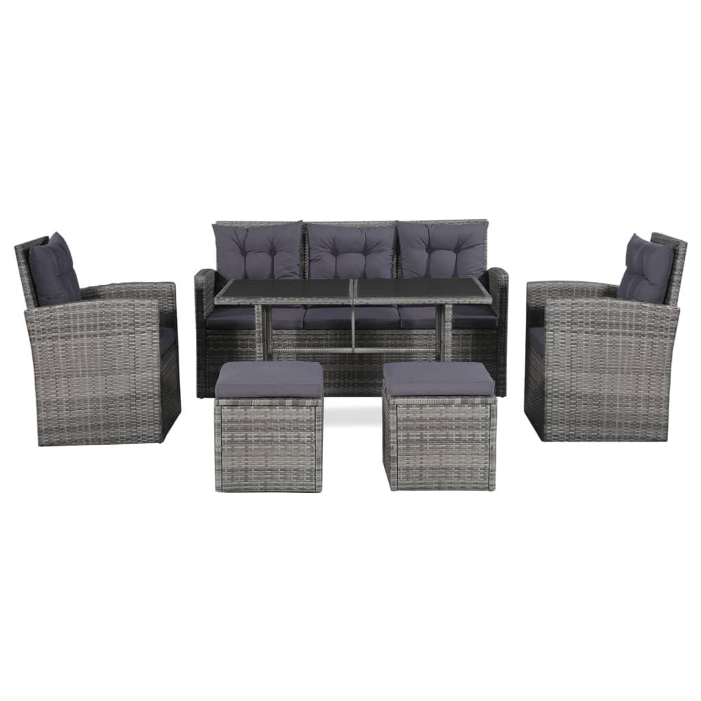 6 Piece Patio Lounge Set with Cushions Poly Rattan Gray at Set Shop and Smile