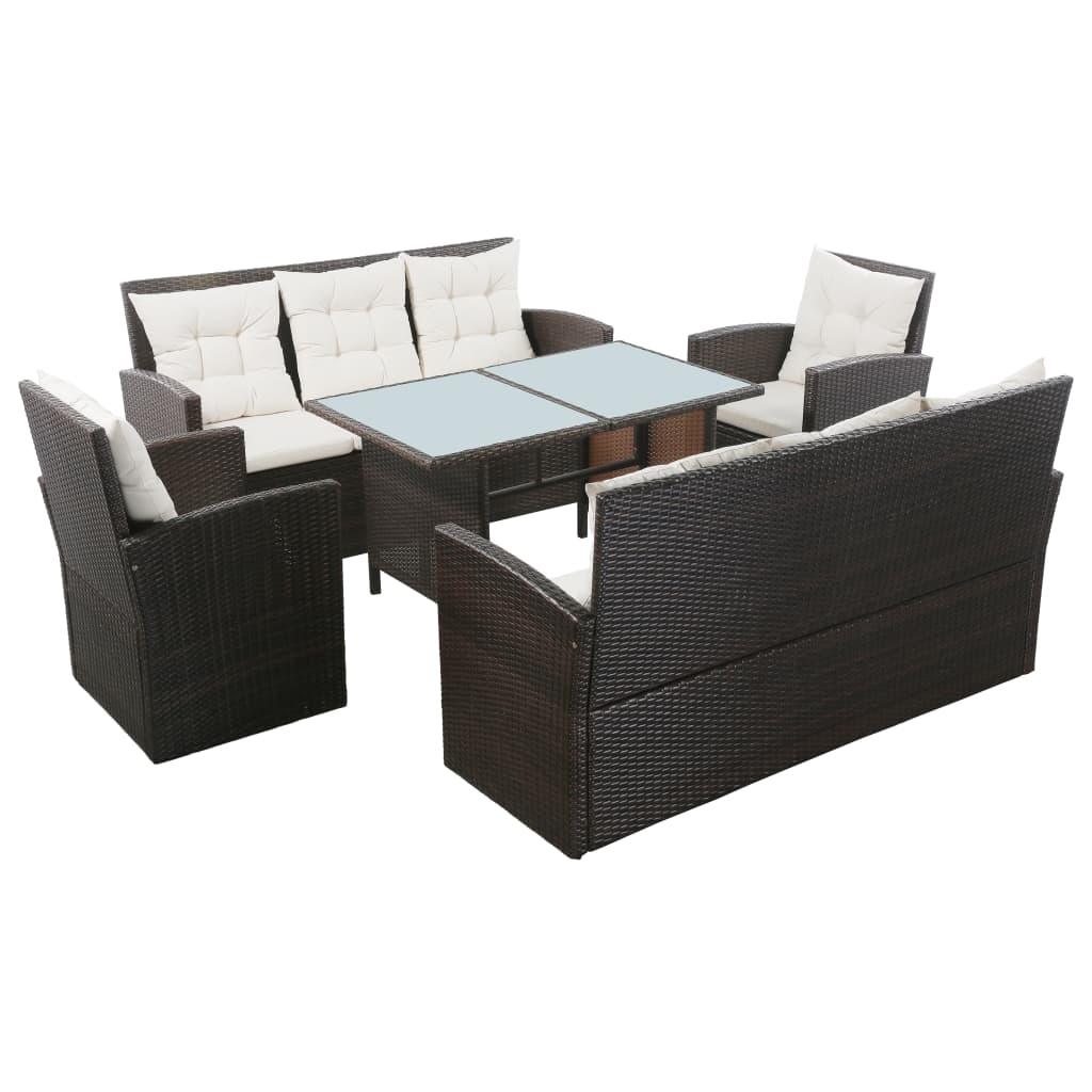 5 Piece Patio Lounge Set with Cushions Poly Rattan Brown at Set Shop and Smile