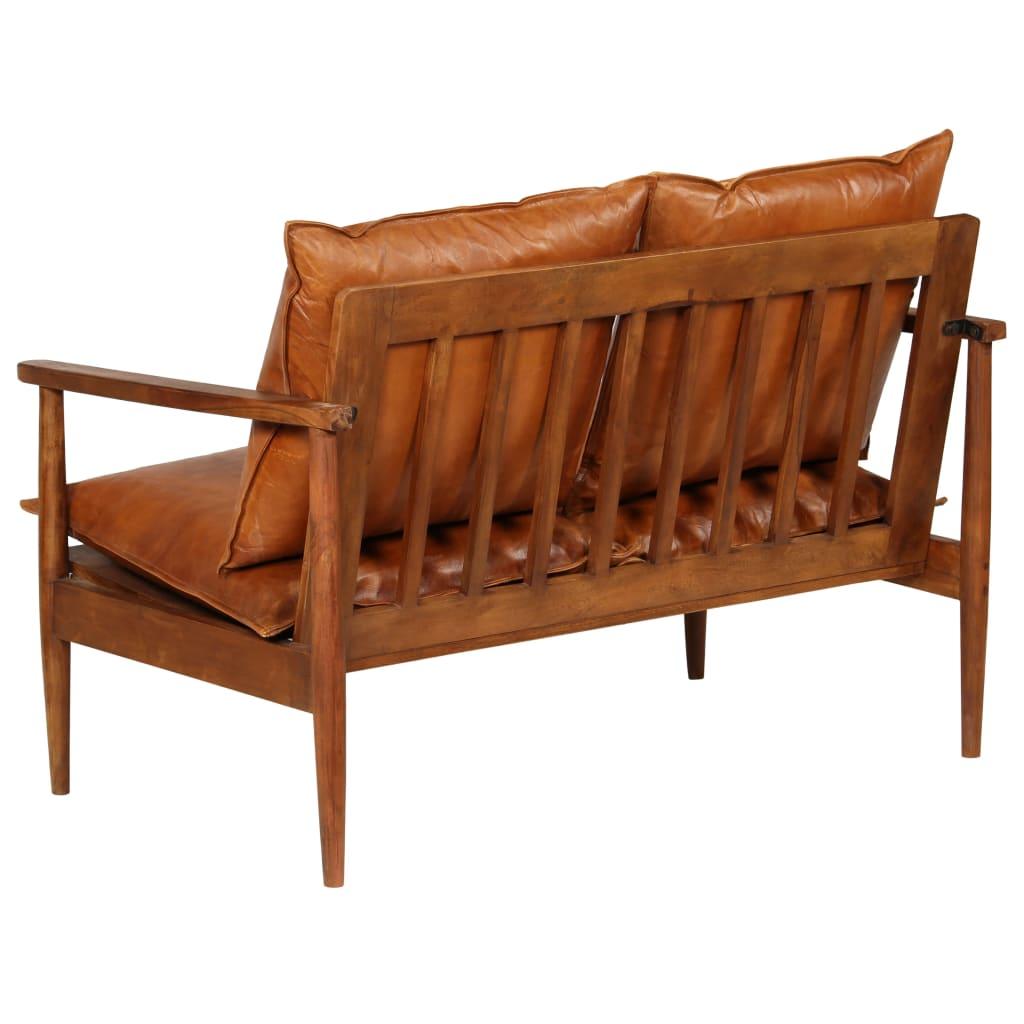 2-Seater Sofa Real Leather with Acacia Wood Brown at Set Shop and Smile