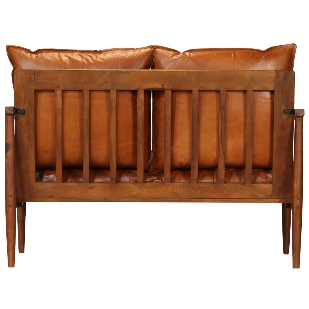 2-Seater Sofa Real Leather with Acacia Wood Brown at Set Shop and Smile