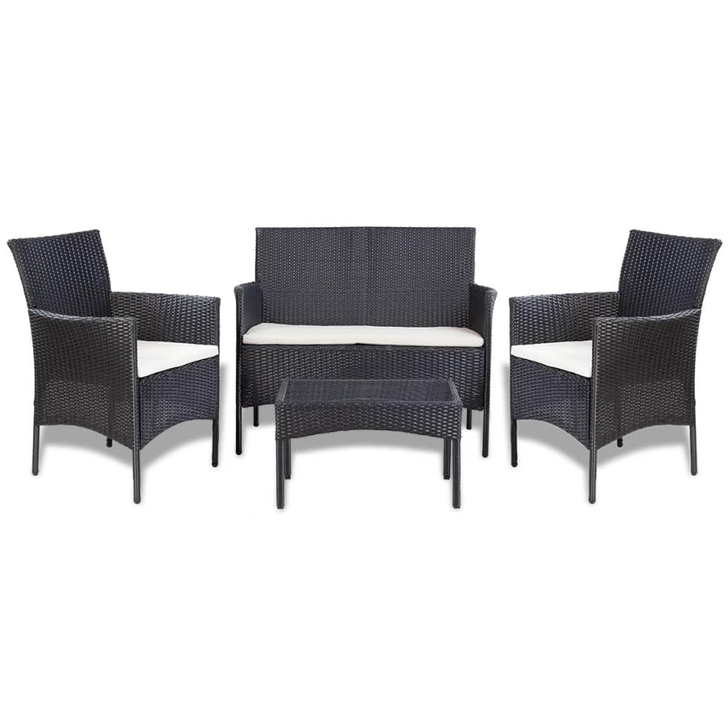 4 Piece Patio Lounge Set with Cushions Poly Rattan Black at Set Shop and Smile