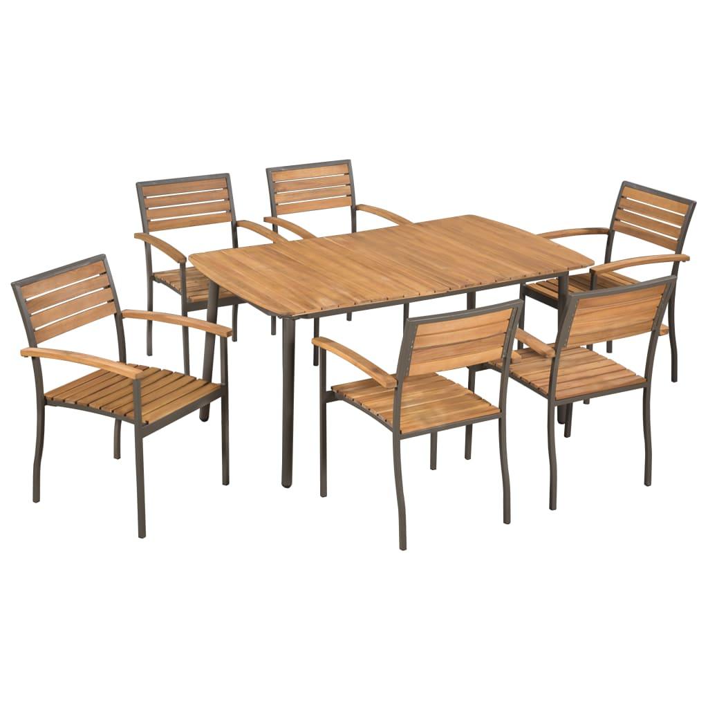 7 Piece Patio Dining Set Solid Acacia Wood and Steel at Set Shop and Smile
