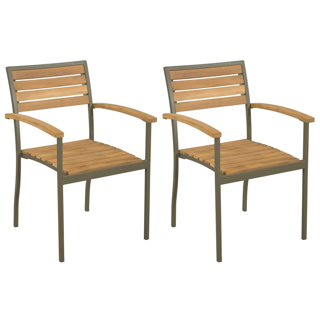 Stackable Patio Chairs 2 pcs Solid Acacia Wood and Steel at Set Shop and Smile