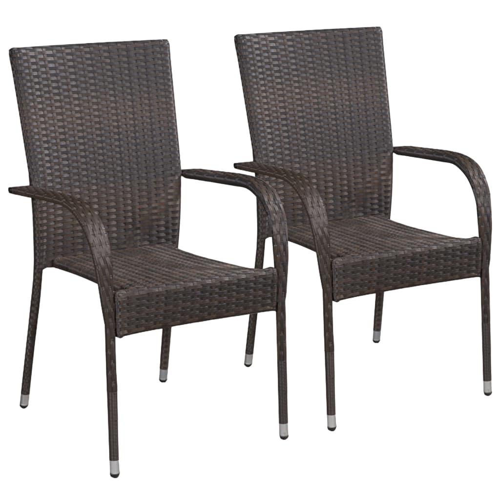 Stackable Patio Chairs 2 pcs Poly Rattan Brown at Set Shop and Smile