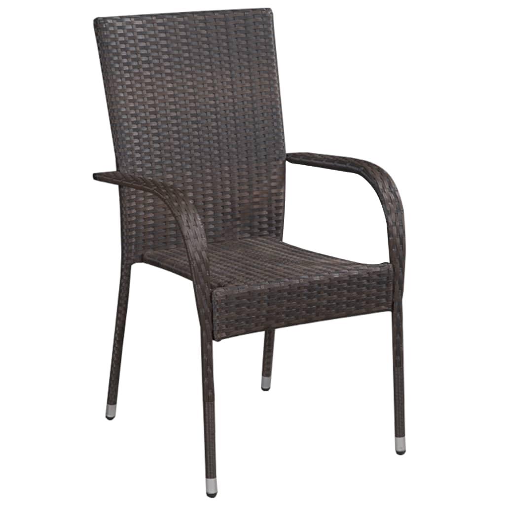 Stackable Patio Chairs 2 pcs Poly Rattan Brown at Set Shop and Smile