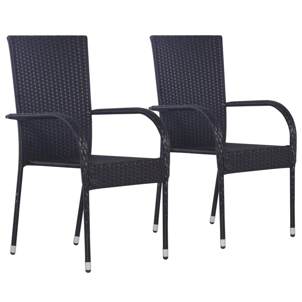 Stackable Patio Chairs 2 pcs Poly Rattan Black at Set Shop and Smile