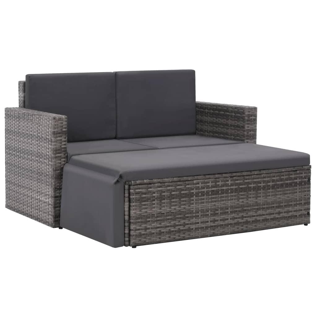2 Piece Patio Lounge Set with Cushions Poly Rattan Gray at Set Shop and Smile