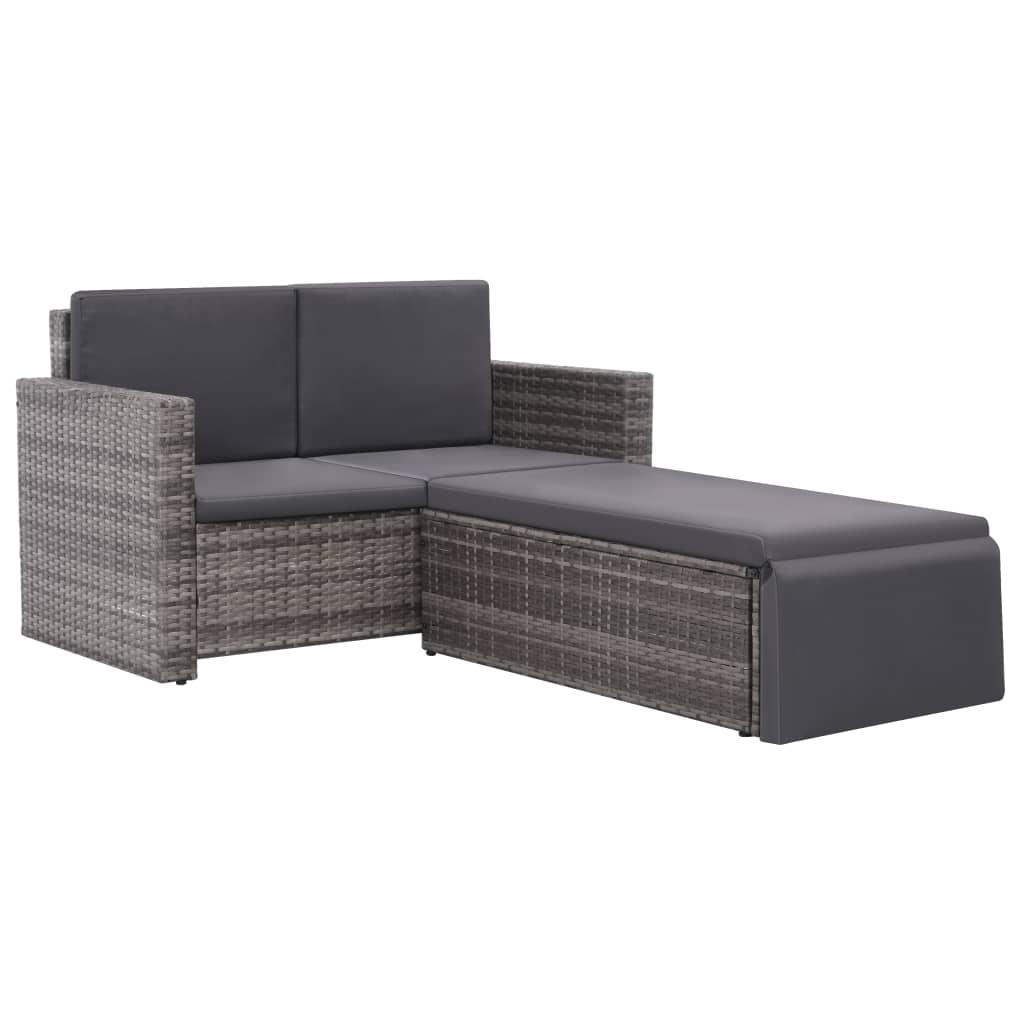 2 Piece Patio Lounge Set with Cushions Poly Rattan Gray at Set Shop and Smile