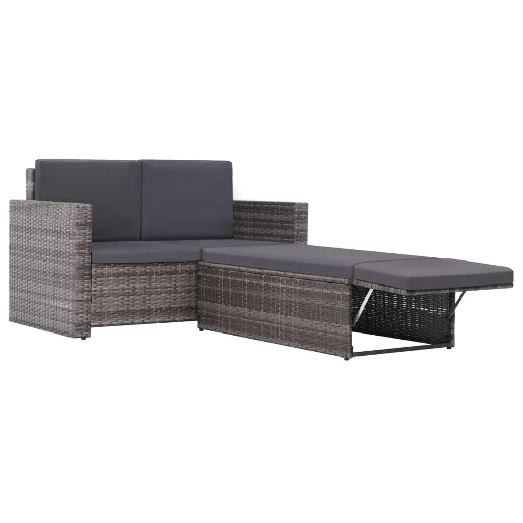 2 Piece Patio Lounge Set with Cushions Poly Rattan Gray at Set Shop and Smile