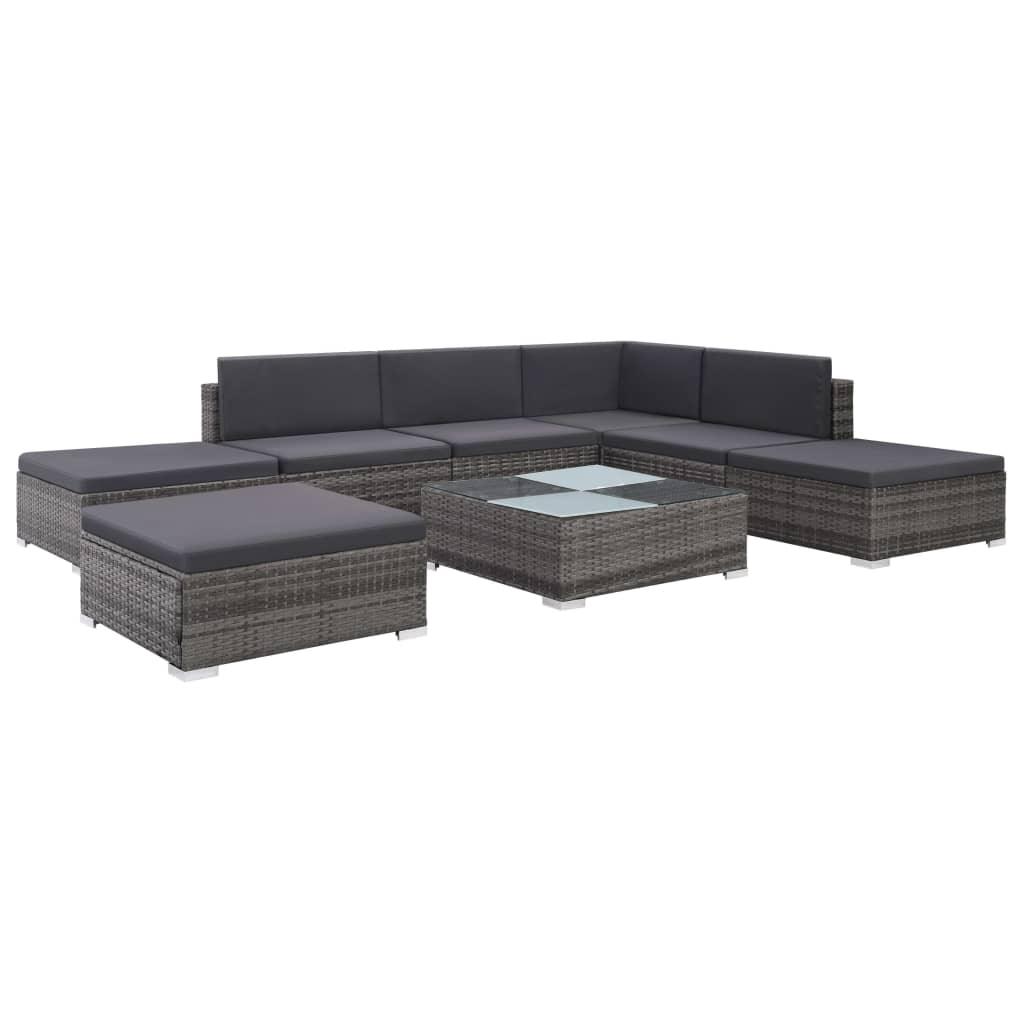 8 Piece Patio Lounge Set with Cushions Poly Rattan Gray at Set Shop and Smile