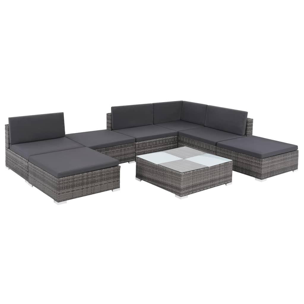 8 Piece Patio Lounge Set with Cushions Poly Rattan Gray at Set Shop and Smile