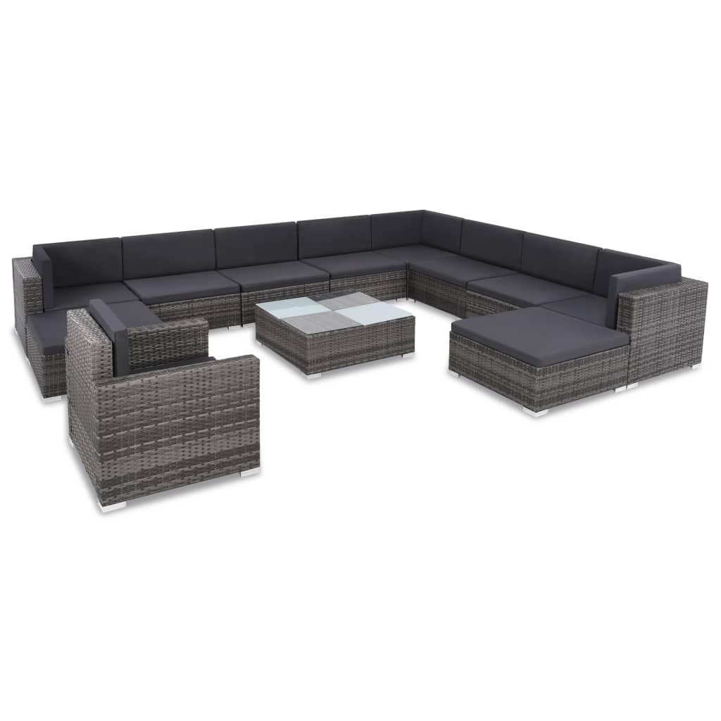 12 Piece Patio Lounge Set with Cushions Poly Rattan Gray at Set Shop and Smile