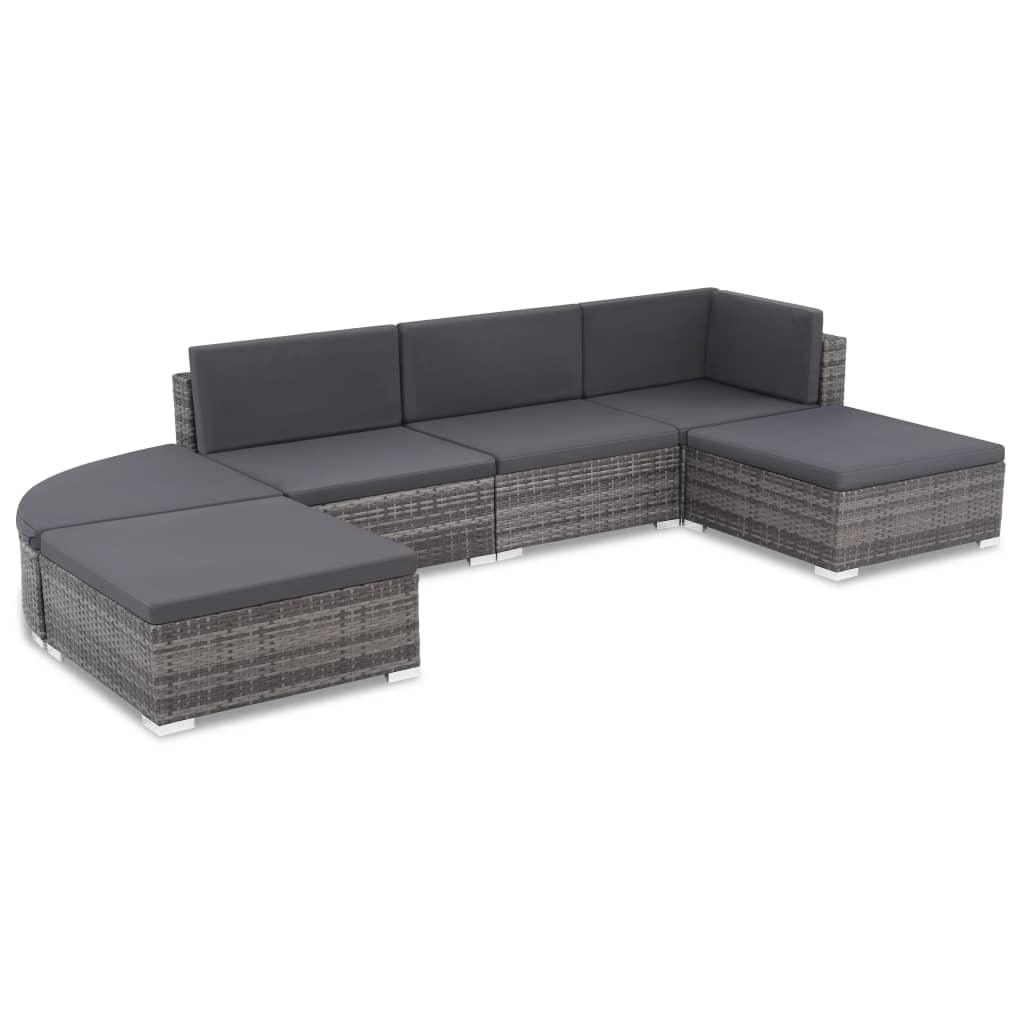 6 Piece Patio Lounge Set with Cushions Poly Rattan Gray at Set Shop and Smile