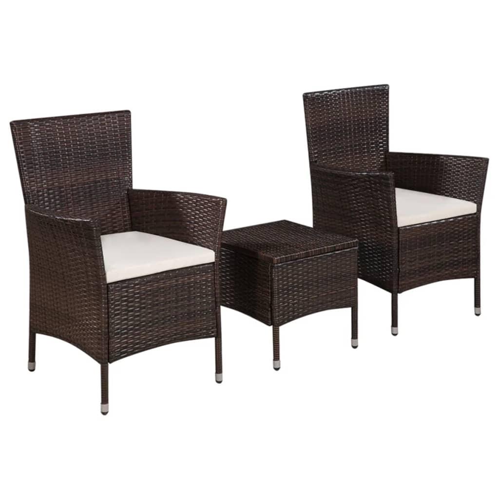 3 Piece Bistro Set Poly Rattan Brown at Set Shop and Smile