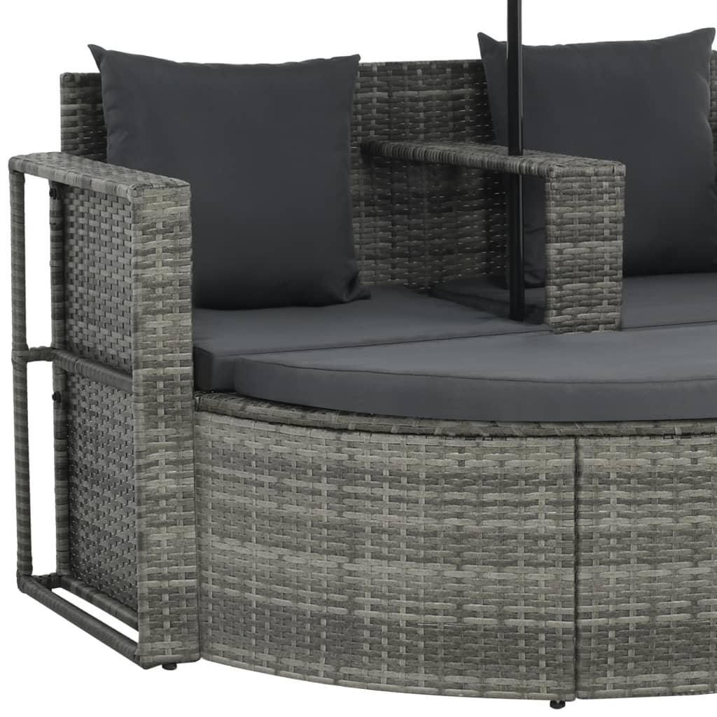 2 Seater Patio Sofa with Cushions and Parasol Gray Poly Rattan at Set Shop and Smile