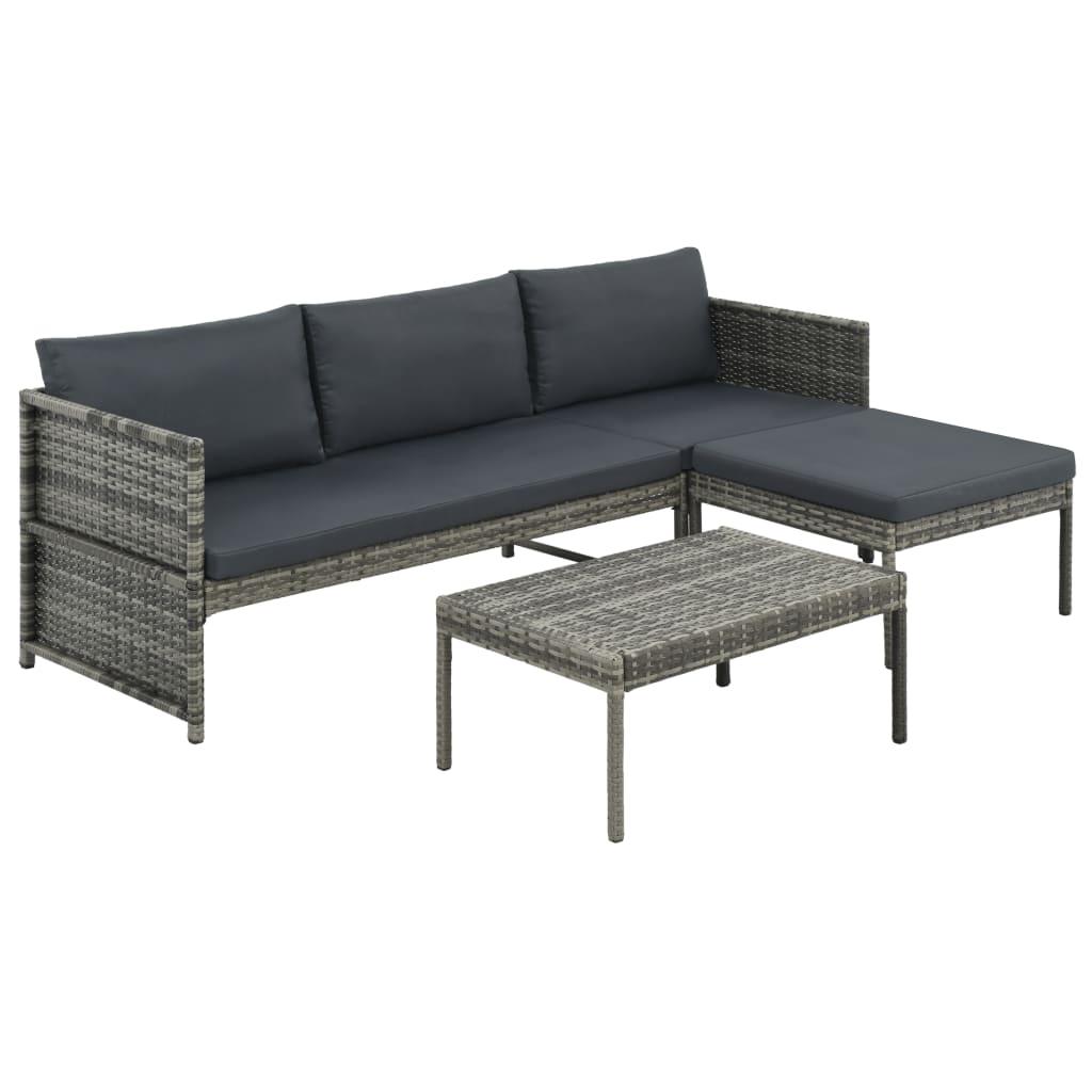 3 Piece Patio Lounge Set with Cushions Poly Rattan Gray at Set Shop and Smile