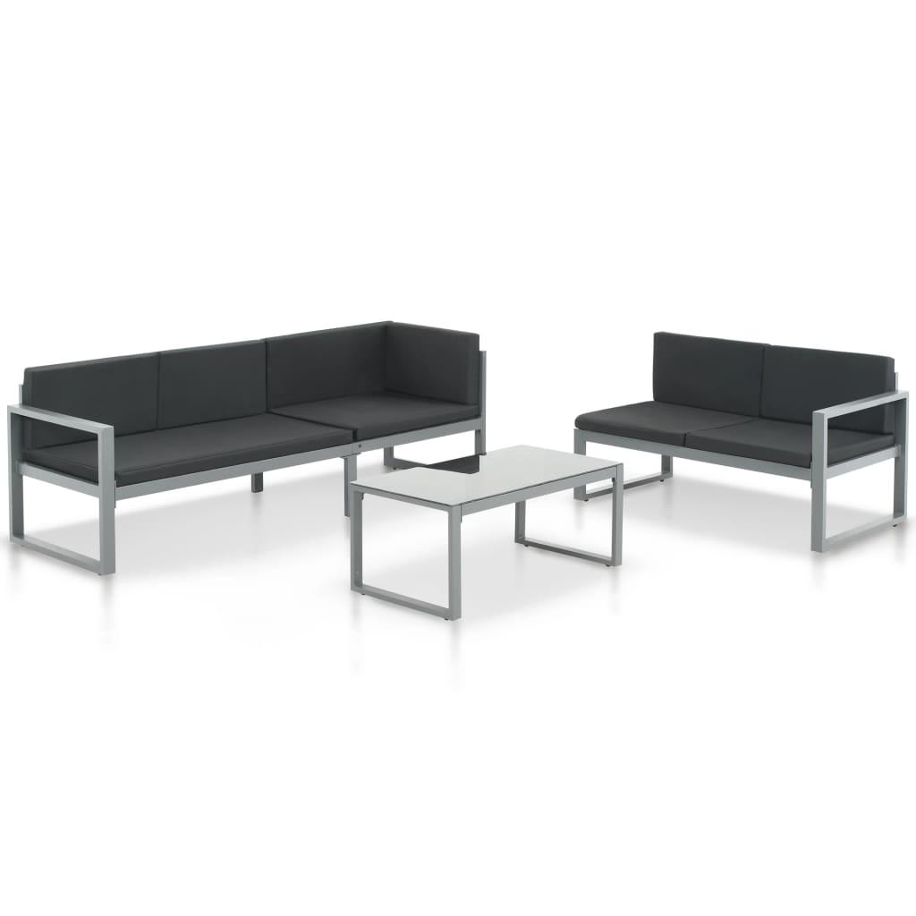 3 Piece Garden Lounge Set with Cushions Aluminum Black at Set Shop and Smile
