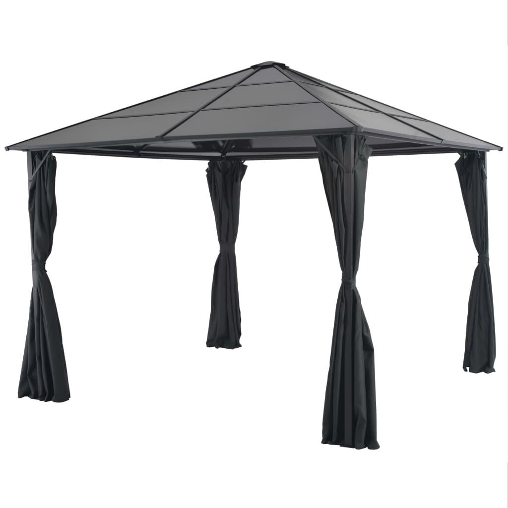 Gazebo with Curtain Aluminum 9.8'x9.8' Black at Set Shop and Smile