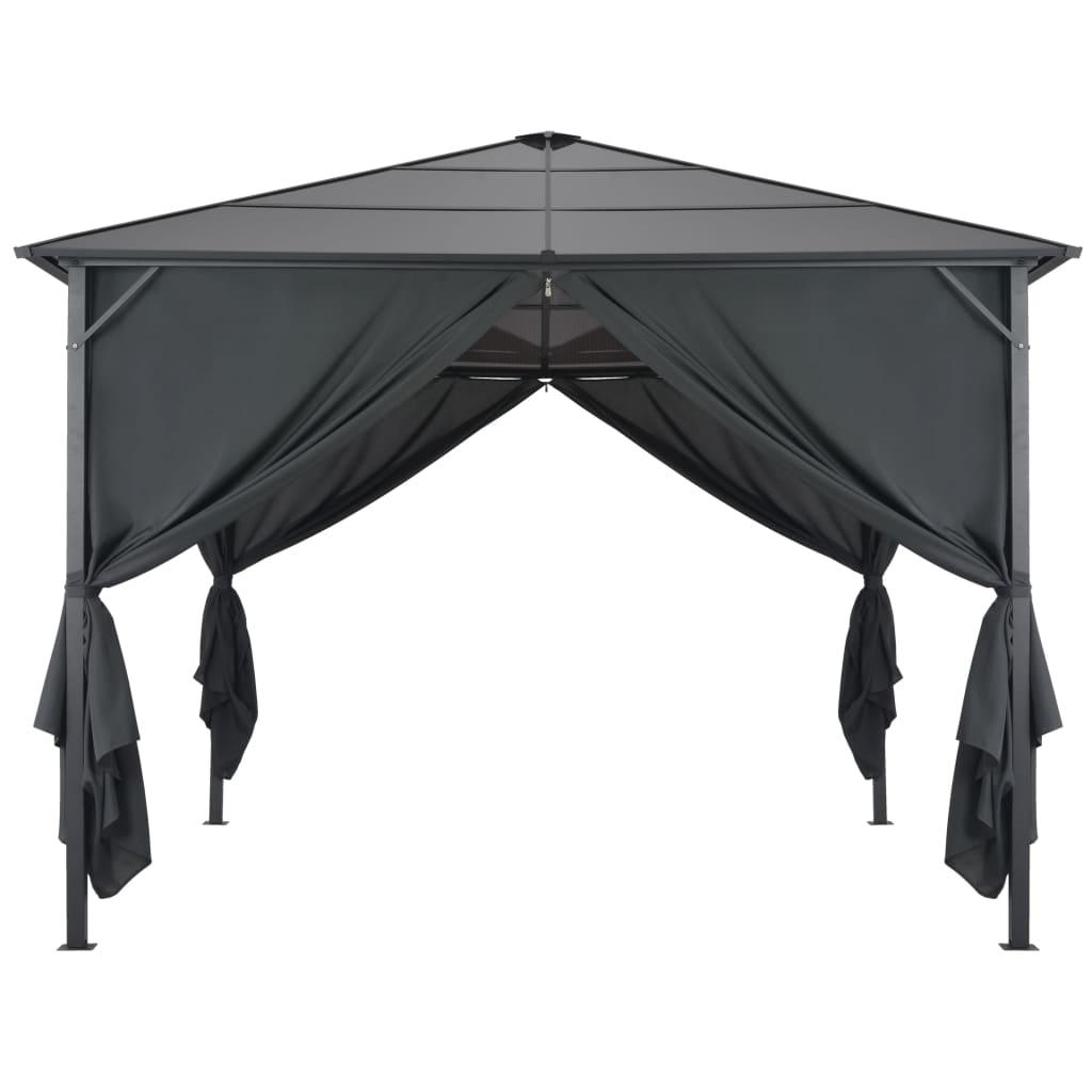 Gazebo with Curtain Aluminum 9.8'x9.8' Black at Set Shop and Smile