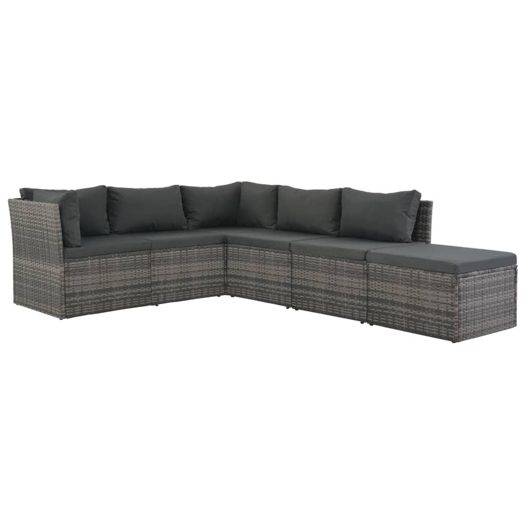 4 Piece Patio Lounge Set with Cushions Poly Rattan Gray at Set Shop and Smile