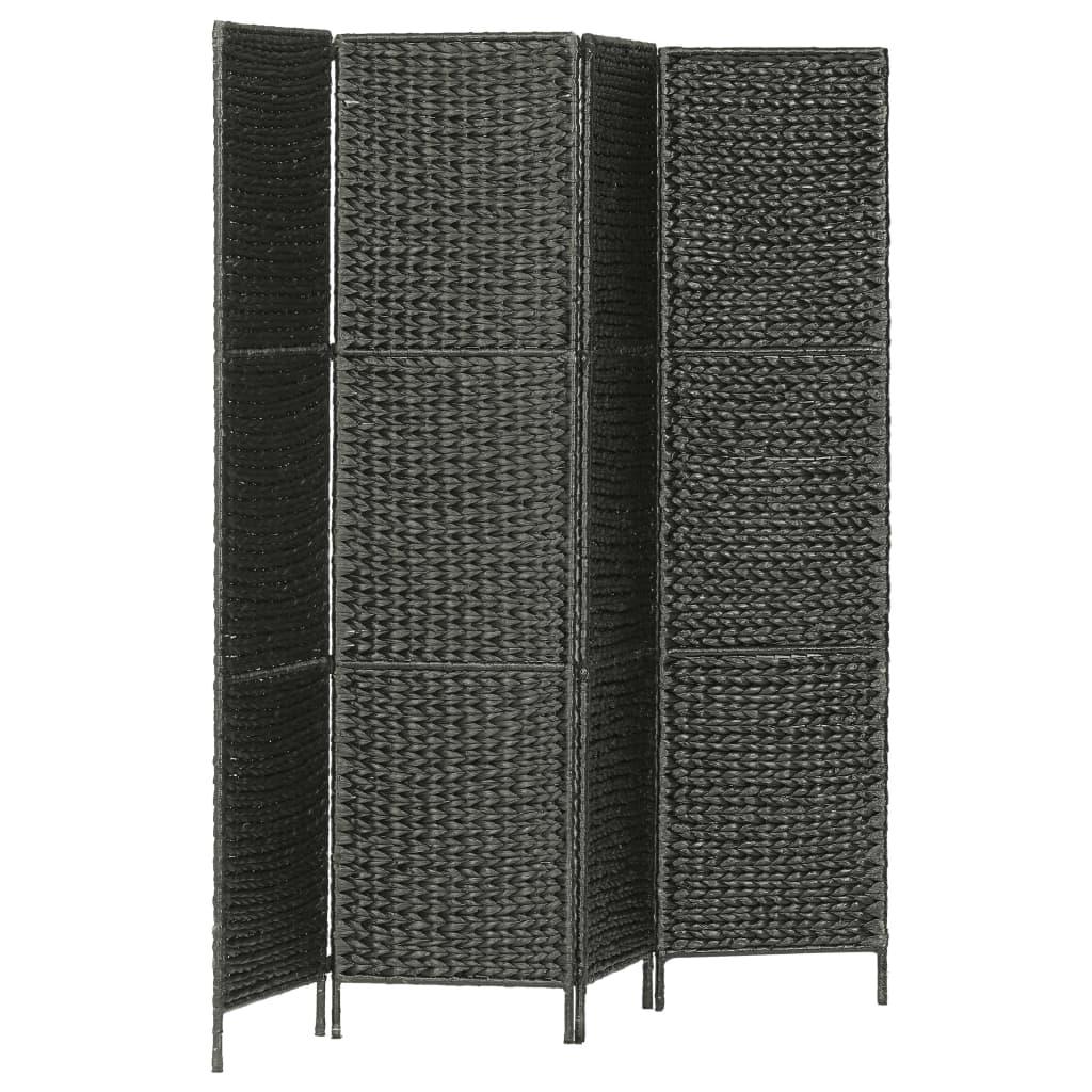 4-Panel Room Divider Black 60.6"x63" Water Hyacinth at Set Shop and Smile