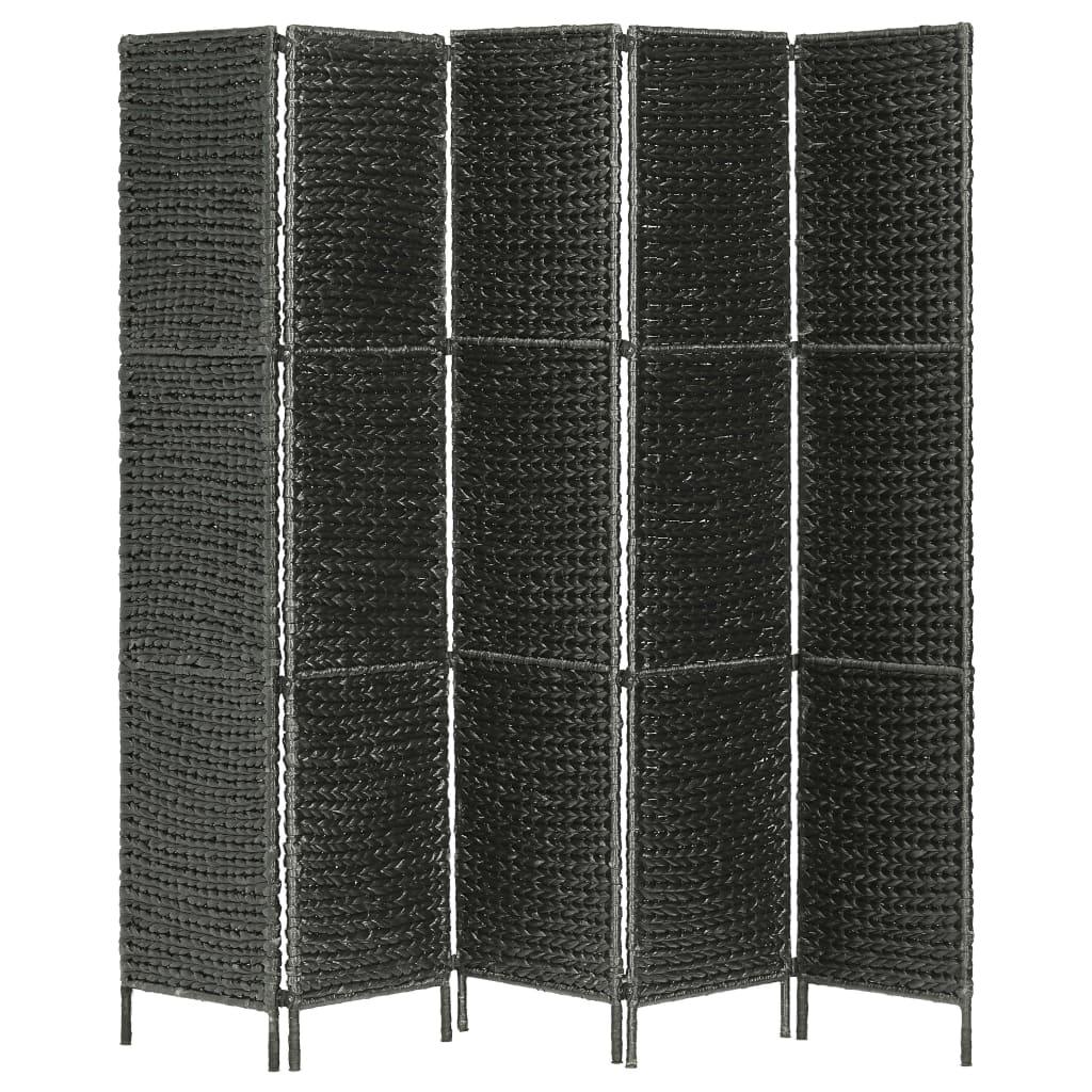 5-Panel Room Divider Black 76"x63" Water Hyacinth at Set Shop and Smile
