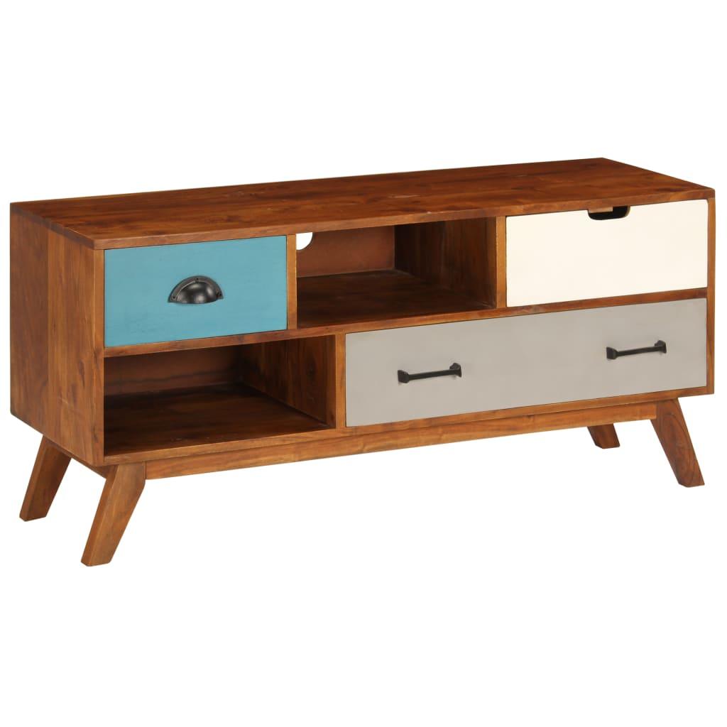 TV Cabinet with 3 Drawers 43.3"x13.8"x19.7" Solid Acacia Wood at Set Shop and Smile