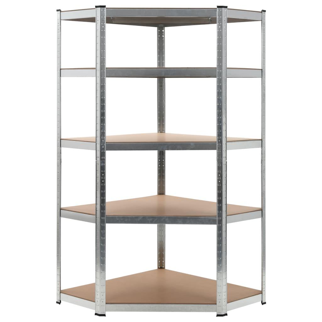 5-Layer Corner Shelf Silver Steel&Engineered Wood at Set Shop and Smile