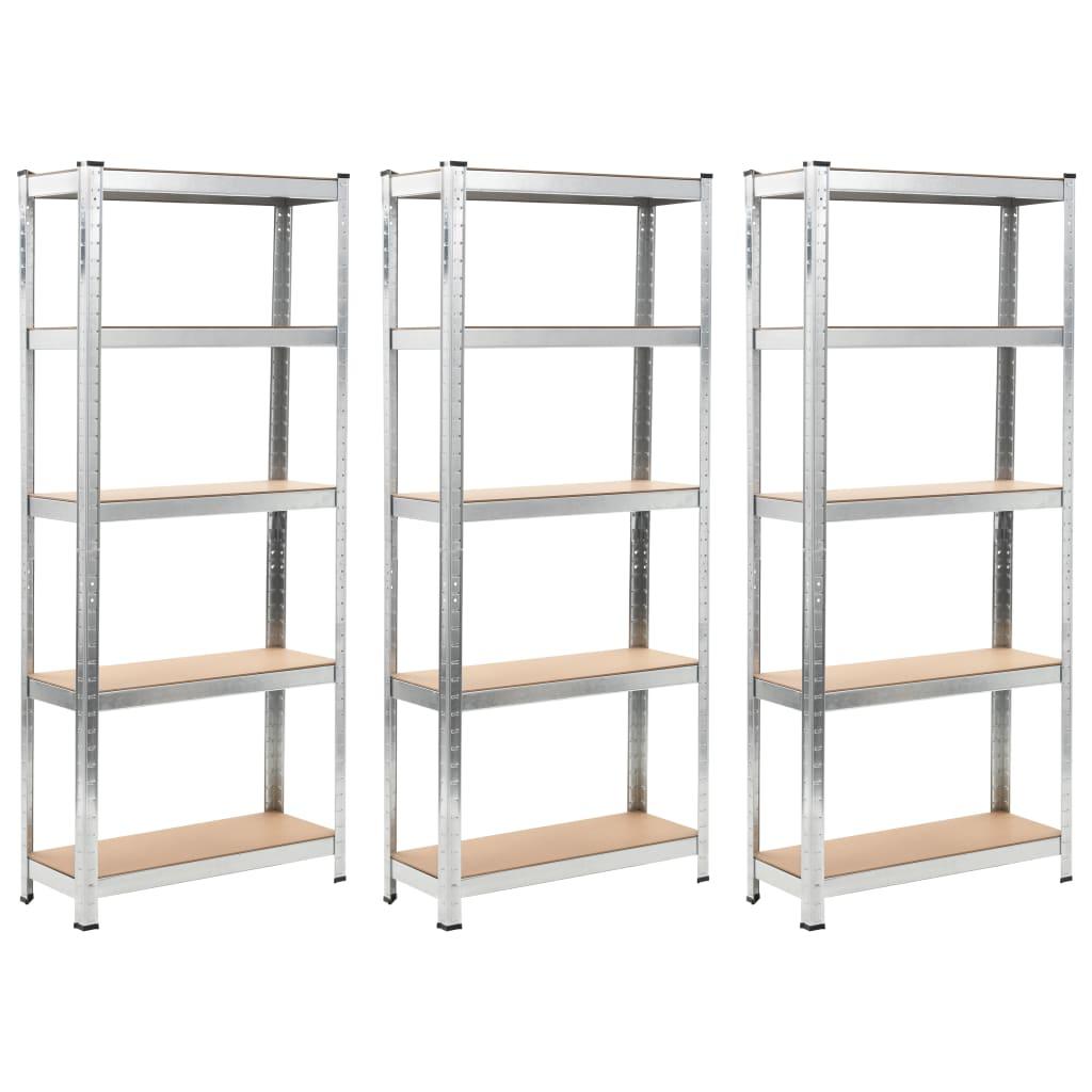 5-Layer Shelves 3 pcs Silver Steel&Engineered Wood at Set Shop and Smile