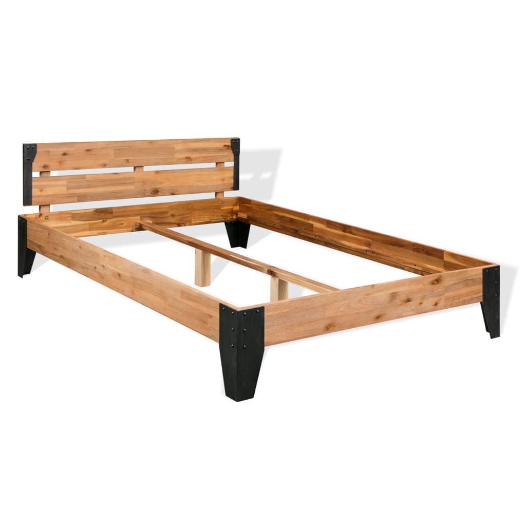 Bed Frame Solid Acacia Wood Steel 59.8"x79.9" at Set Shop and Smile