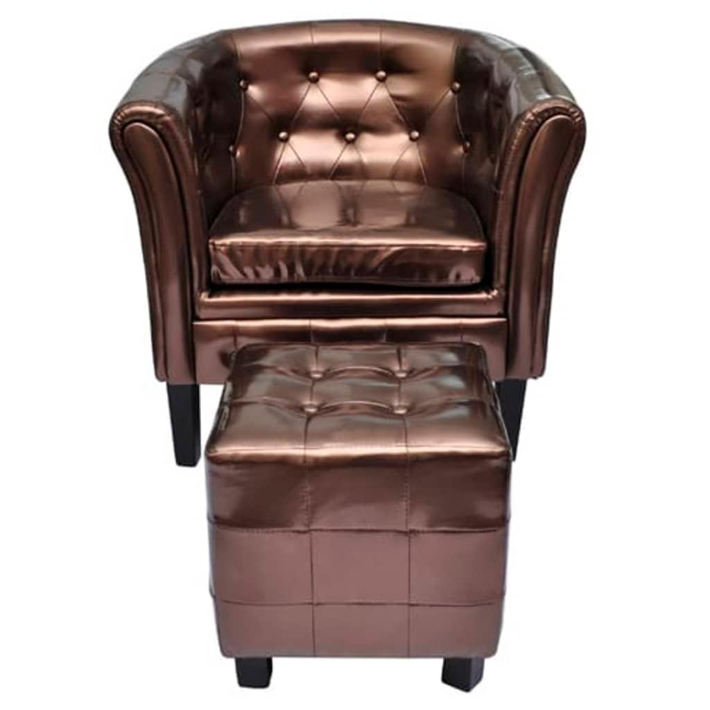 Tub Chair with Footstool Brown Faux Leather at Set Shop and Smile