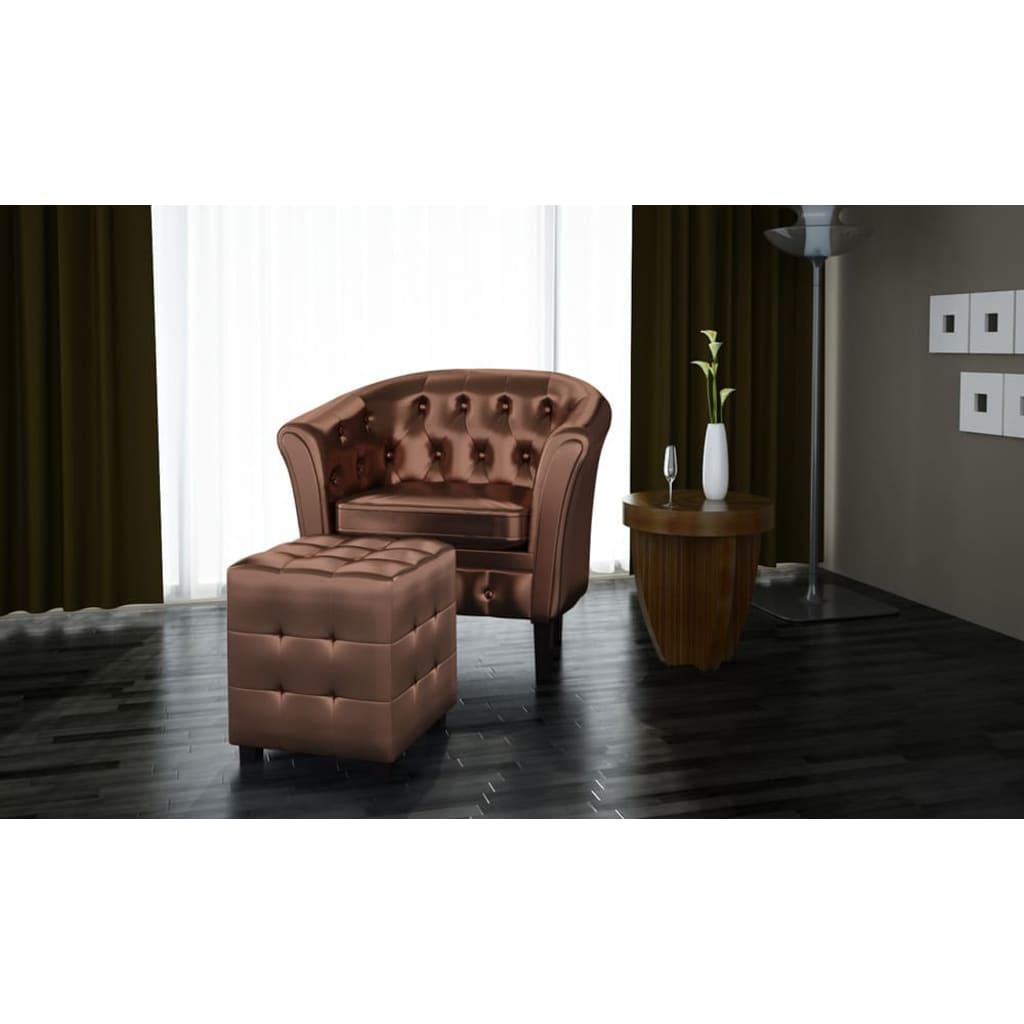 Tub Chair with Footstool Brown Faux Leather at Set Shop and Smile