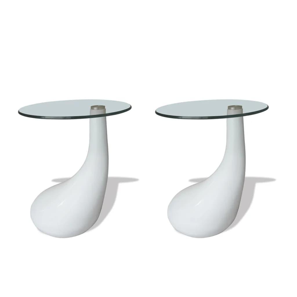 Coffee Tables 2 pcs with Round Glass Top High Gloss White at Set Shop and Smile