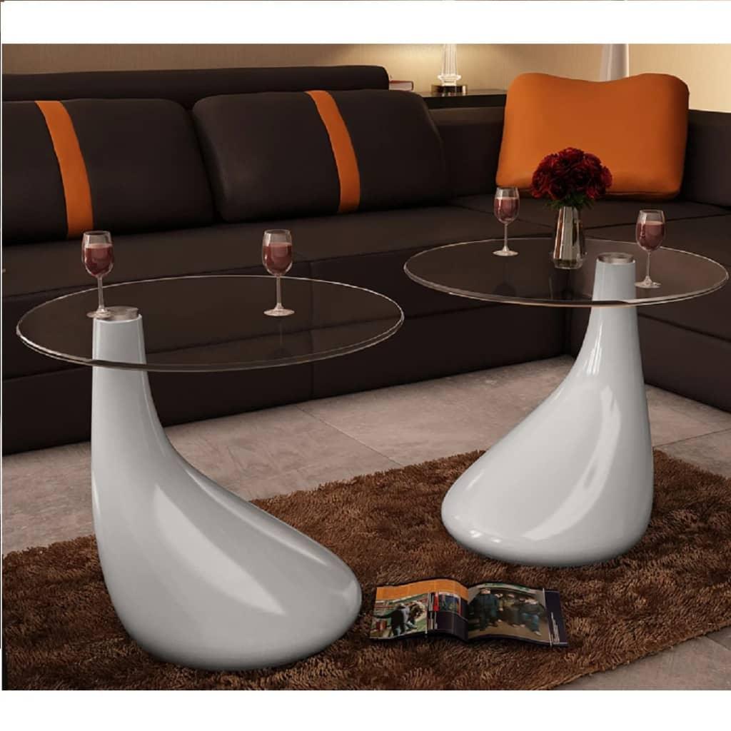 Coffee Tables 2 pcs with Round Glass Top High Gloss White at Set Shop and Smile