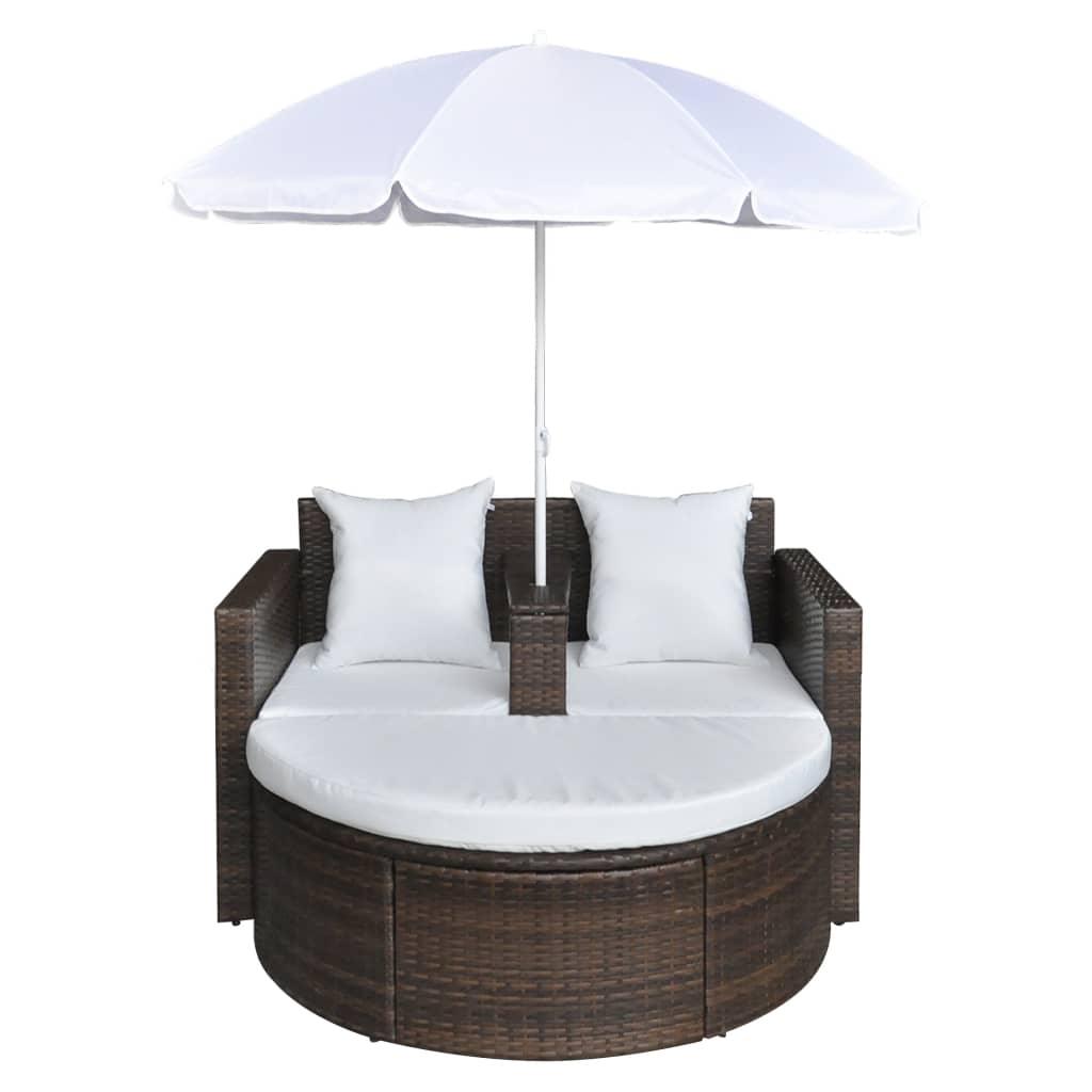 Patio Bed with Parasol Brown Poly Rattan at Set Shop and Smile
