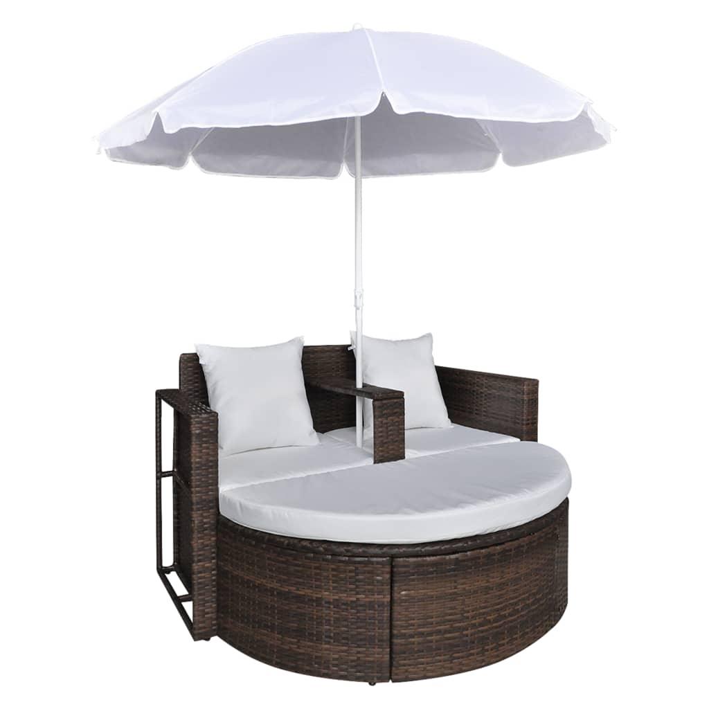 Patio Bed with Parasol Brown Poly Rattan at Set Shop and Smile