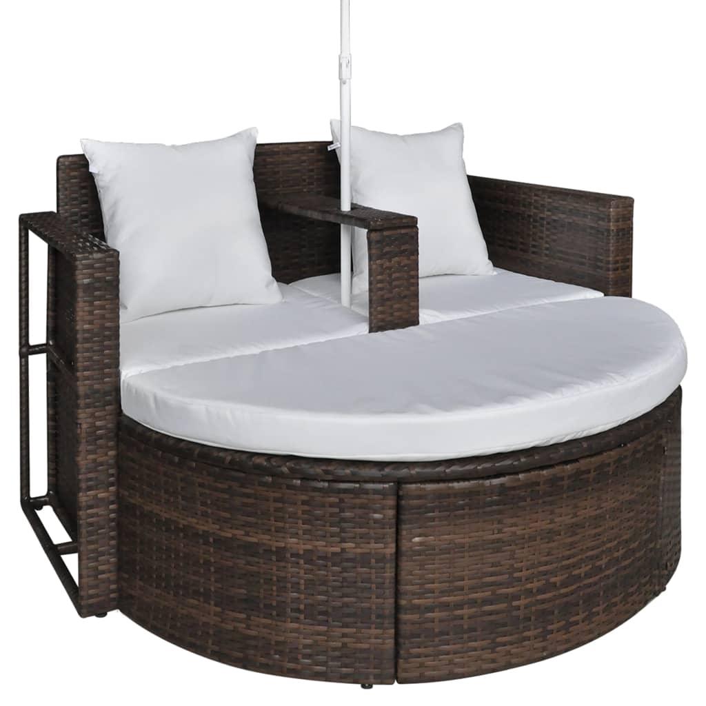 Patio Bed with Parasol Brown Poly Rattan at Set Shop and Smile