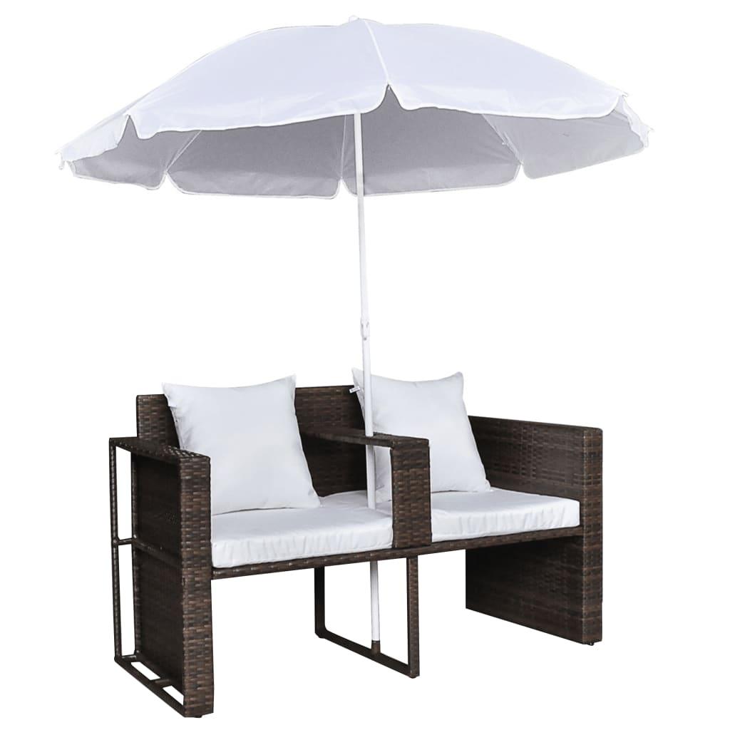 Patio Bed with Parasol Brown Poly Rattan at Set Shop and Smile