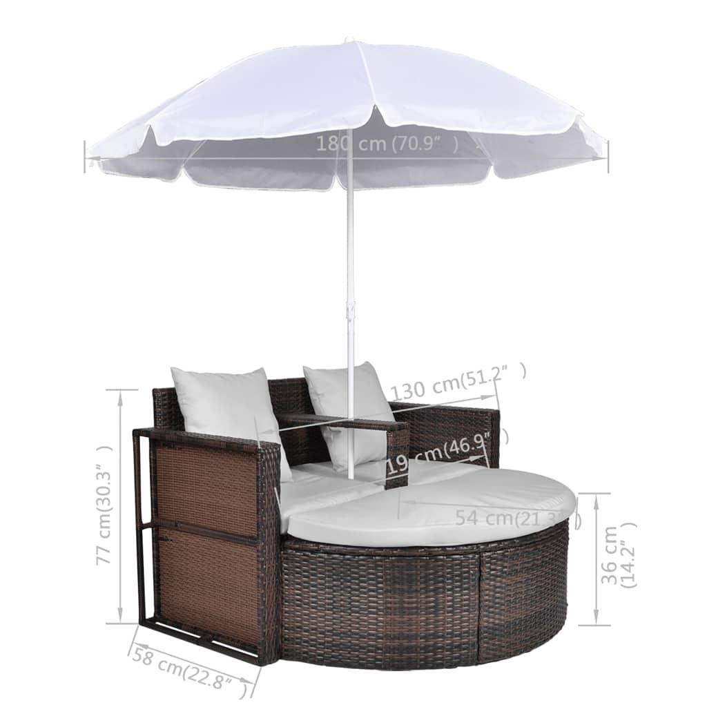 Patio Bed with Parasol Brown Poly Rattan at Set Shop and Smile