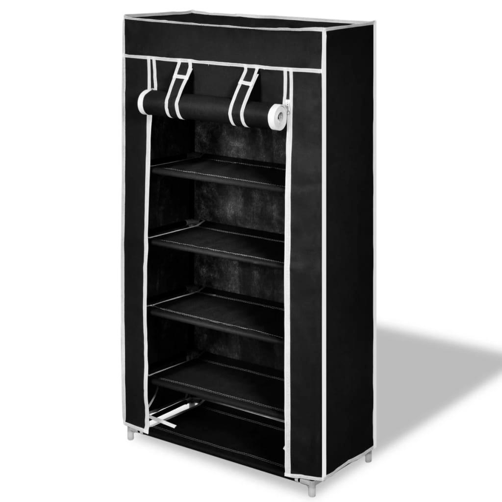 Fabric Shoe Cabinet with Cover 23" x 11" x 42" Black at Set Shop and Smile